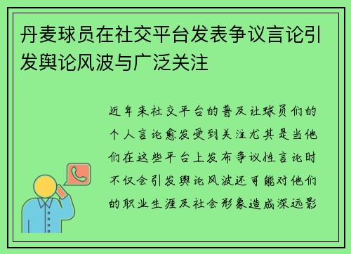 丹麦球员在社交平台发表争议言论引发舆论风波与广泛关注