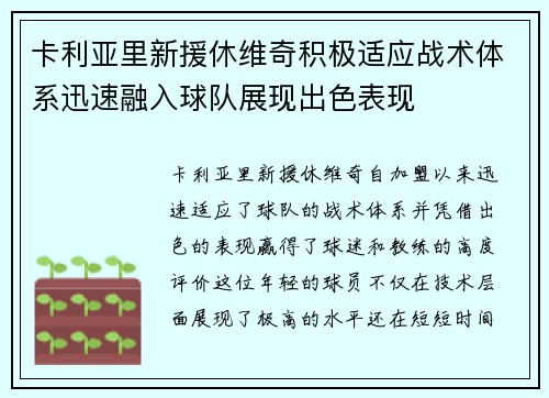 卡利亚里新援休维奇积极适应战术体系迅速融入球队展现出色表现